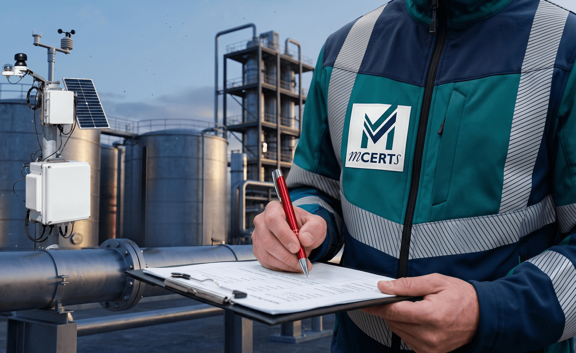 MCERTS certified engineer conducting environmental monitoring inspection