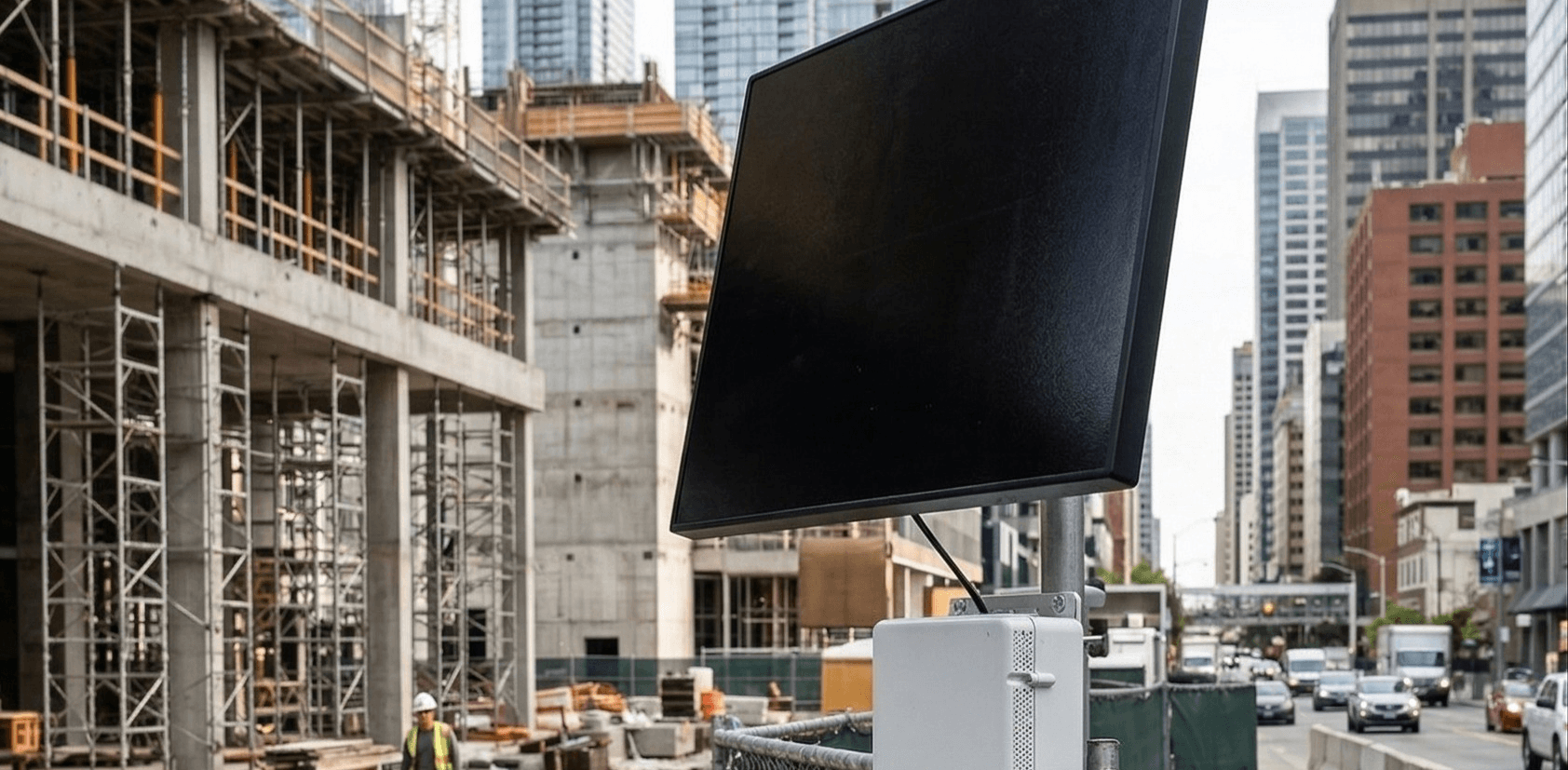 Construction site environmental monitoring — dust, noise, and vibration measured at the boundary