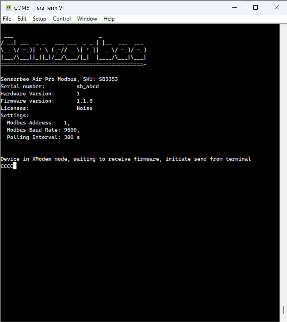 Unit waiting for XMODEM transfer