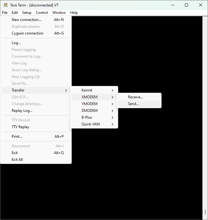 Tera Term XMODEM send menu