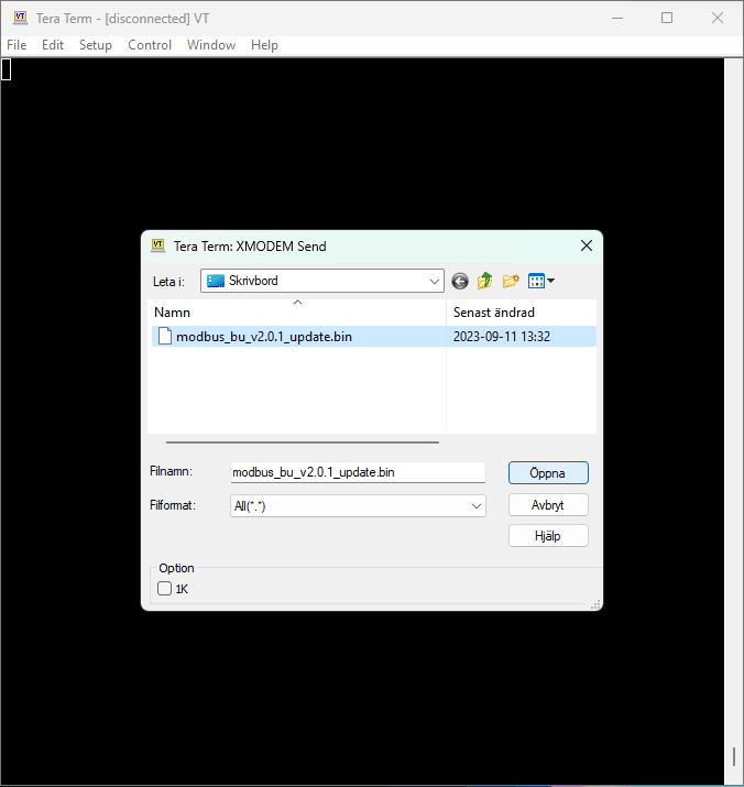 Selecting the firmware file