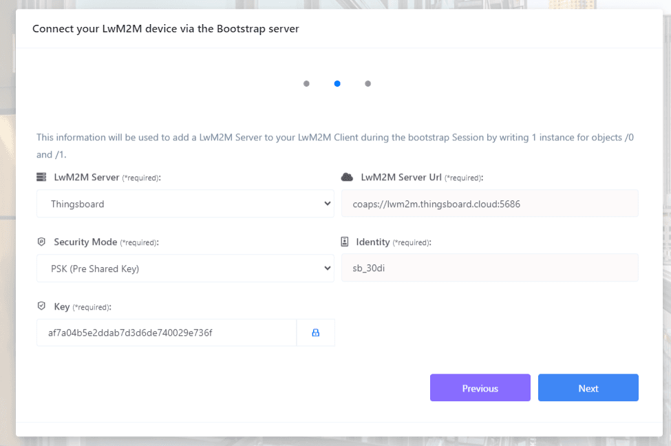 LwM2M server details, editable