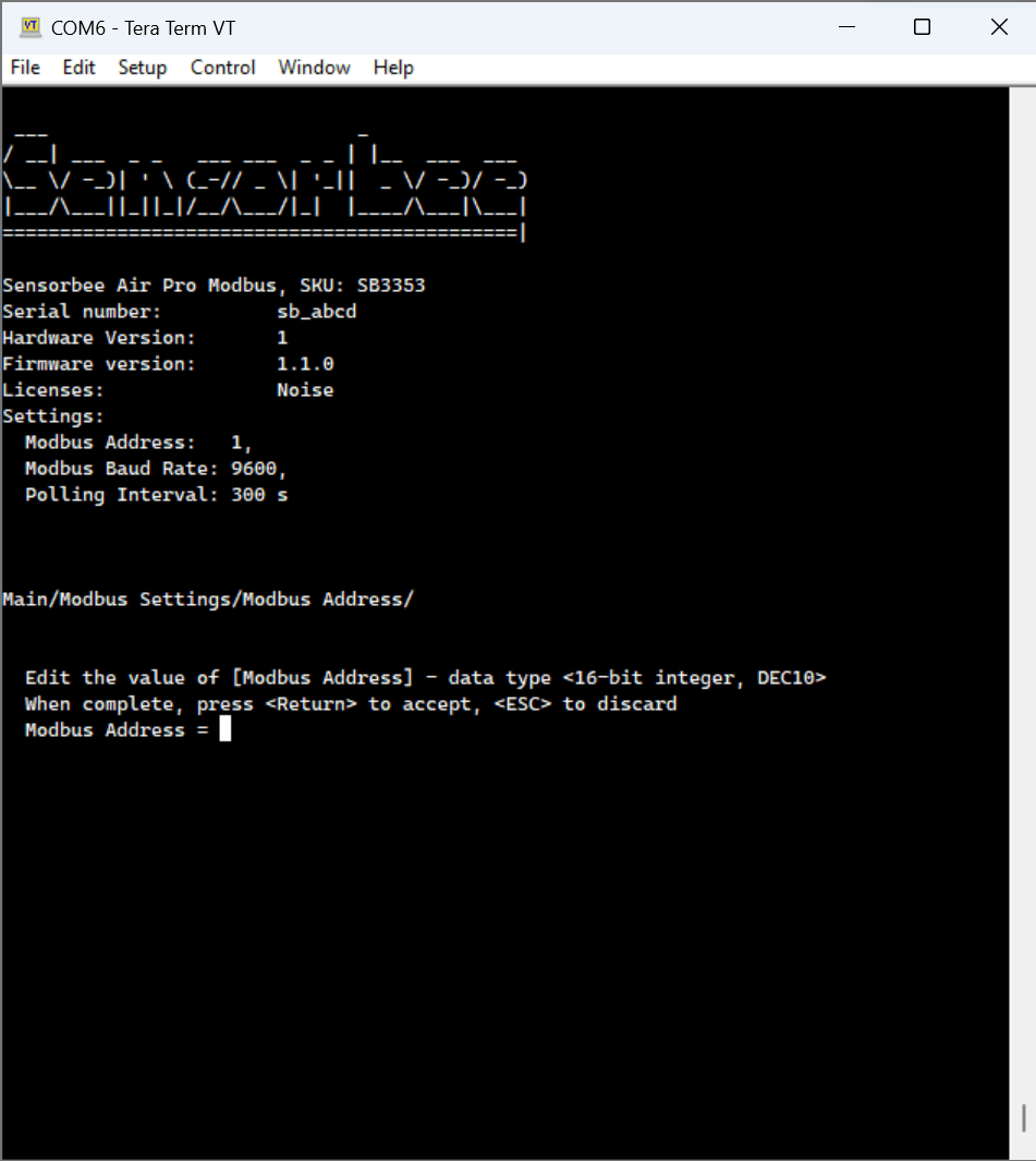 Modbus address entry