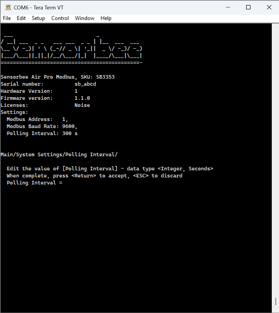 Polling interval menu in the USB-C terminal