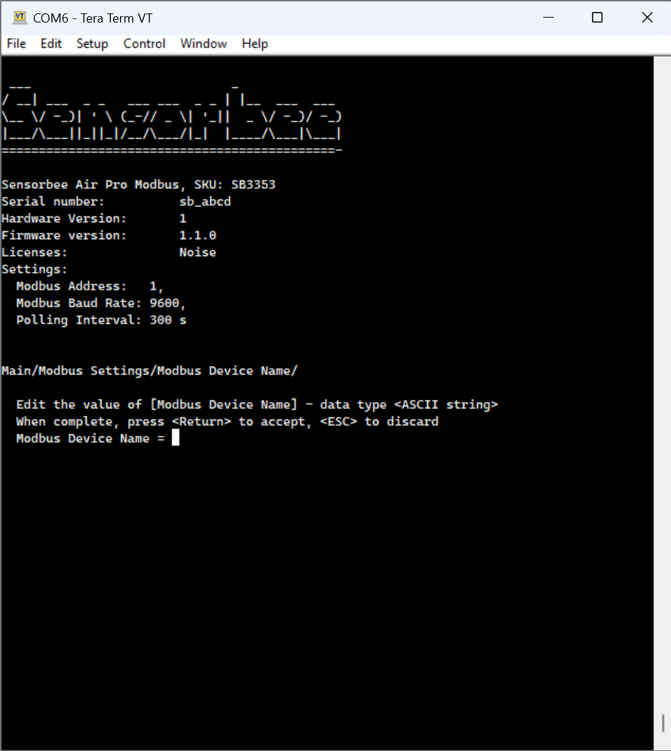 Modbus device name entry