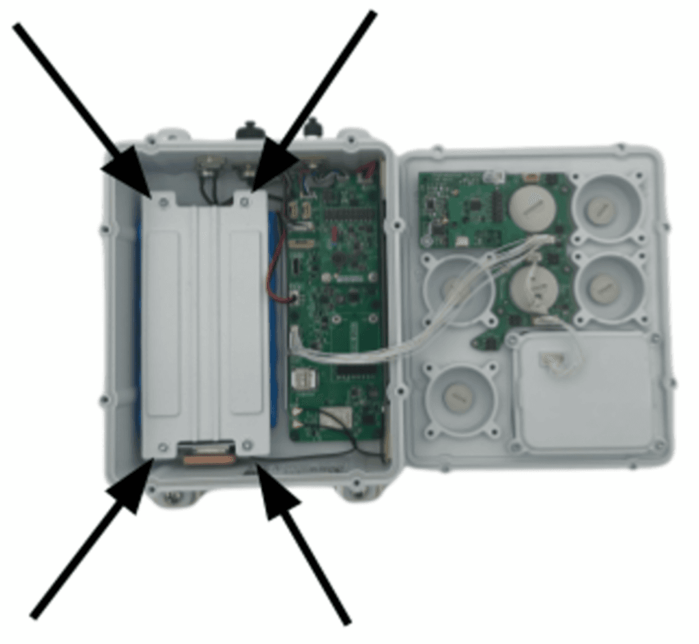 Battery clamp held by four screws