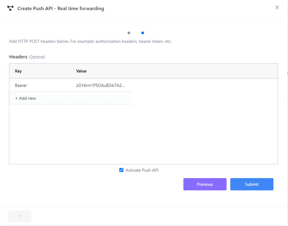 Push API — header params