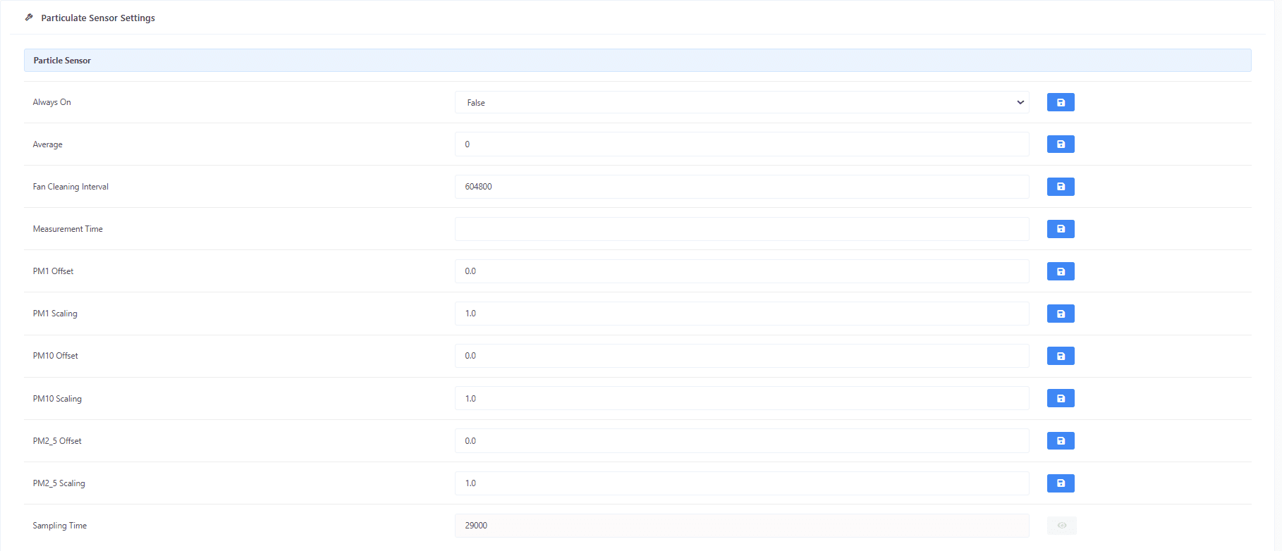 Particle sensor settings