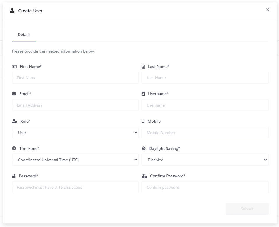 Create user modal