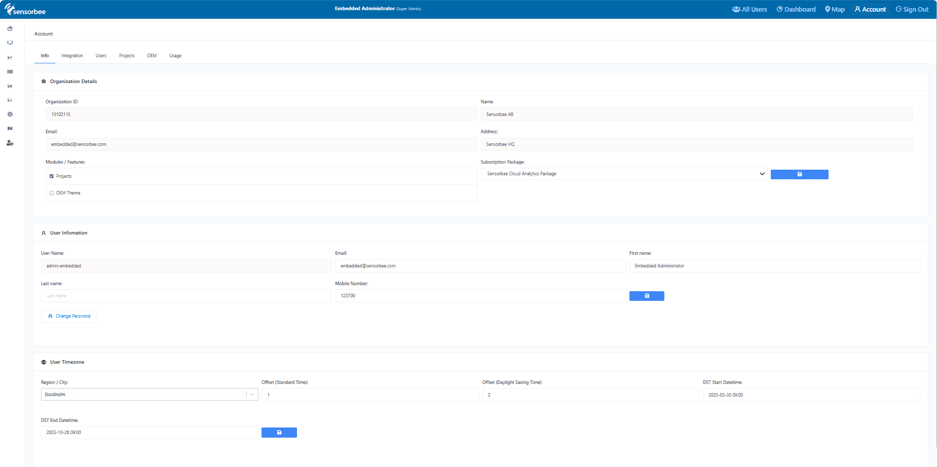 Account info overview