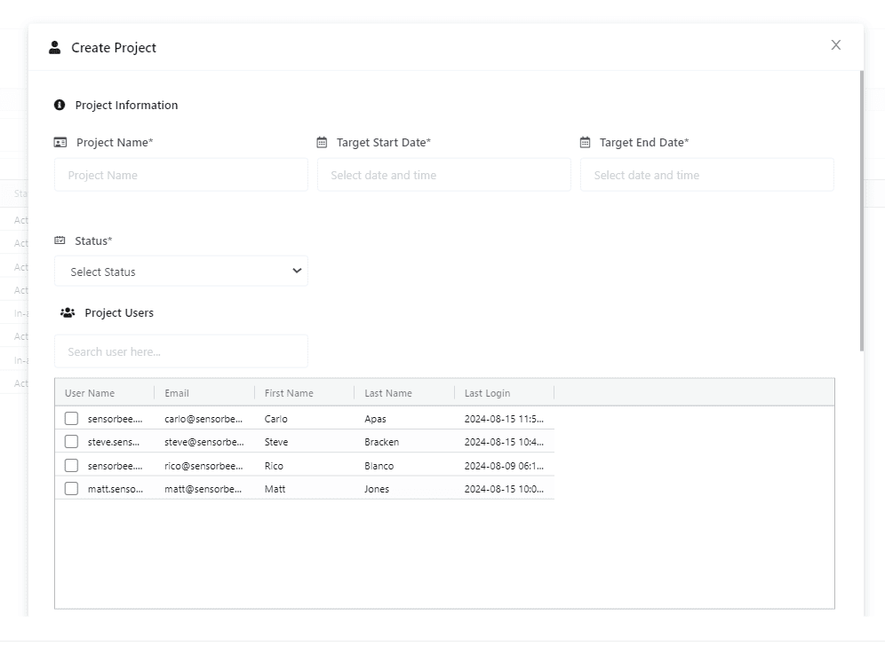 Create project — step 1