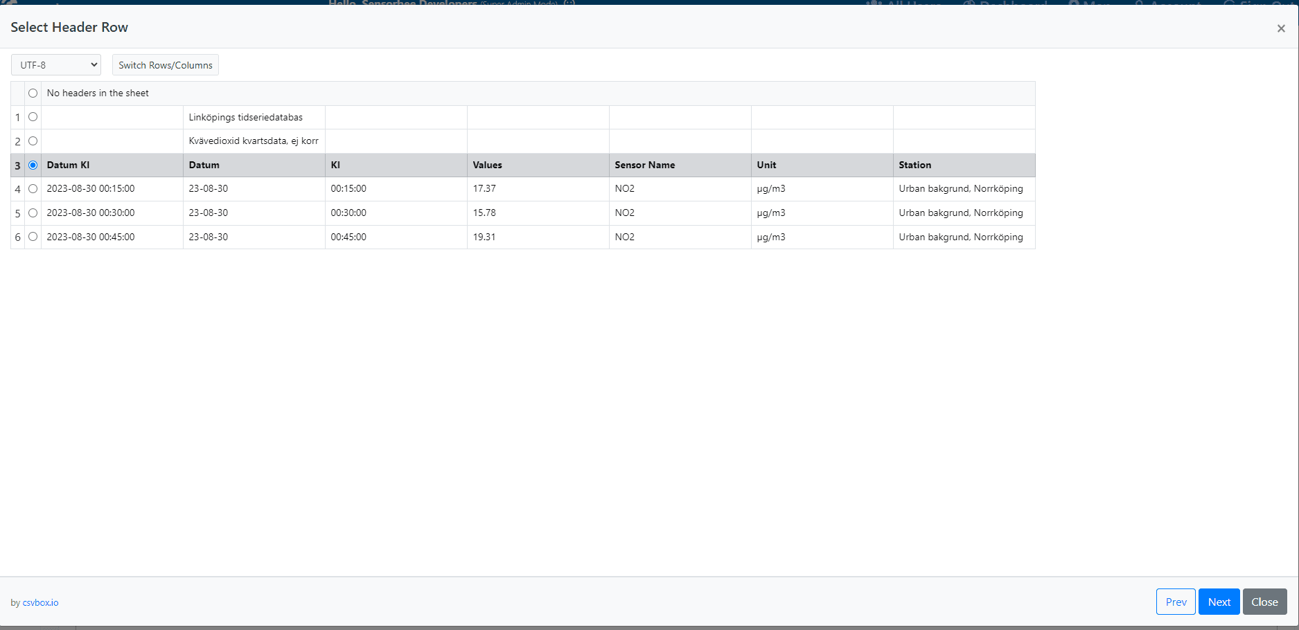 Select header row