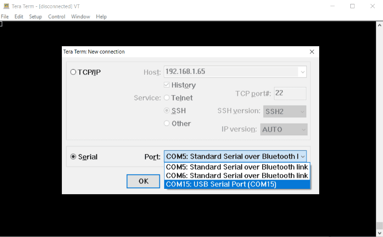 Selecting the COM port