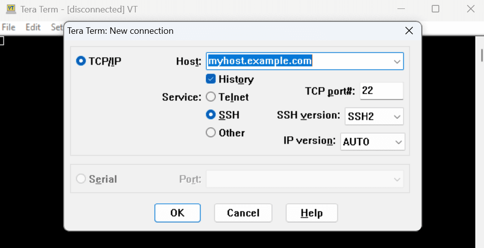 Tera Term new-connection dialog